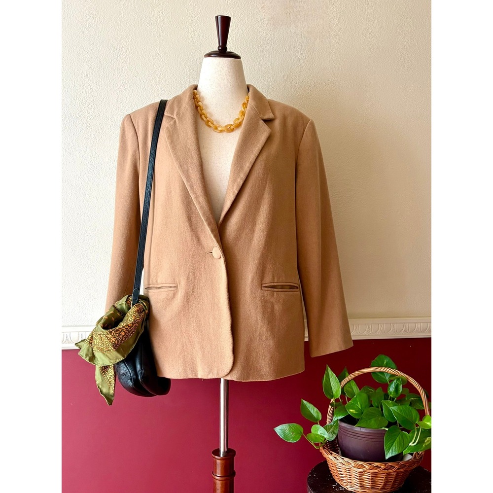 Vintage BFA Classics Single Button Wool Camel Blazer 16P Relaxed‎ 90s Boyfriend